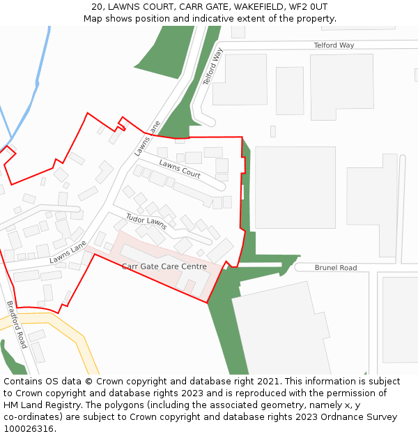 20, LAWNS COURT, CARR GATE, WAKEFIELD, WF2 0UT: Location map and indicative extent of plot