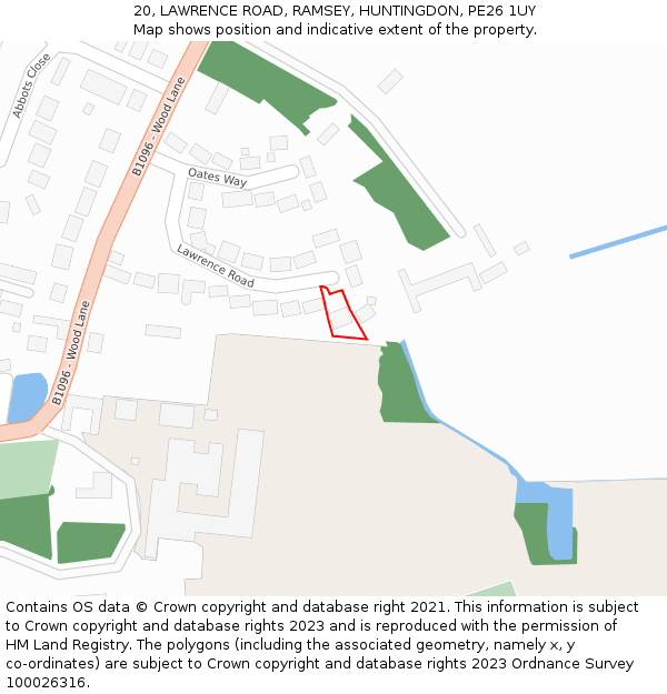 20, LAWRENCE ROAD, RAMSEY, HUNTINGDON, PE26 1UY: Location map and indicative extent of plot