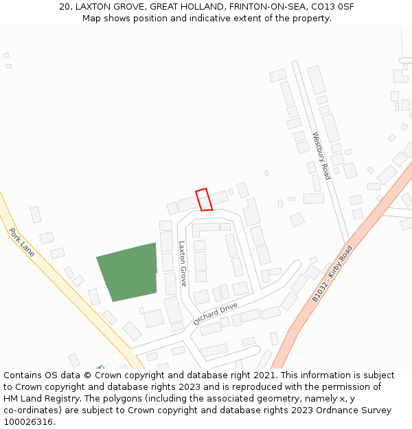 20, LAXTON GROVE, GREAT HOLLAND, FRINTON-ON-SEA, CO13 0SF: Location map and indicative extent of plot