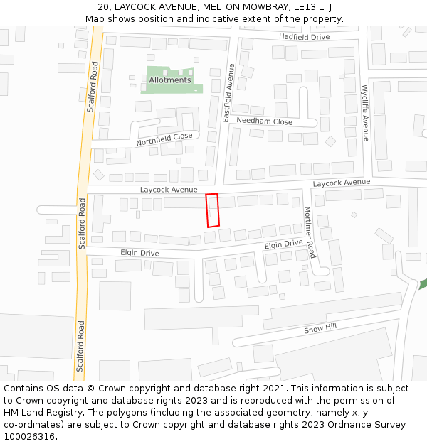 20, LAYCOCK AVENUE, MELTON MOWBRAY, LE13 1TJ: Location map and indicative extent of plot