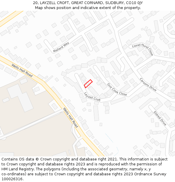20, LAYZELL CROFT, GREAT CORNARD, SUDBURY, CO10 0JY: Location map and indicative extent of plot
