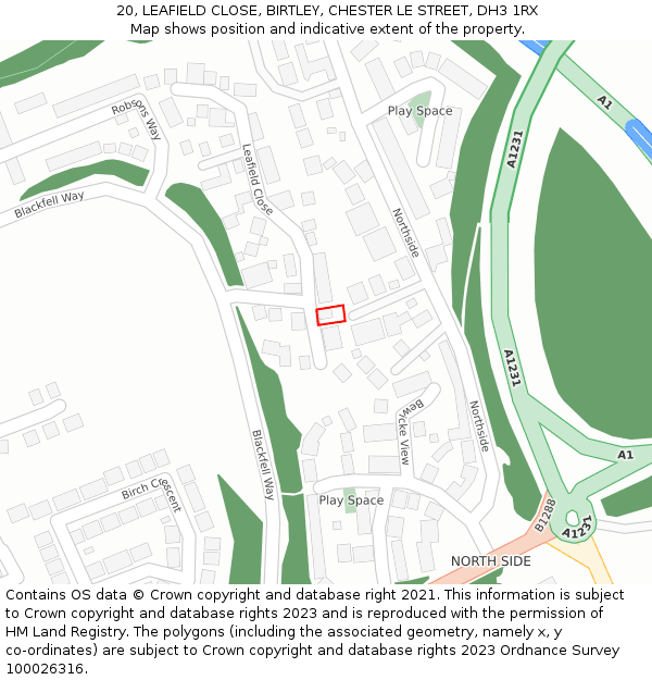 20, LEAFIELD CLOSE, BIRTLEY, CHESTER LE STREET, DH3 1RX: Location map and indicative extent of plot