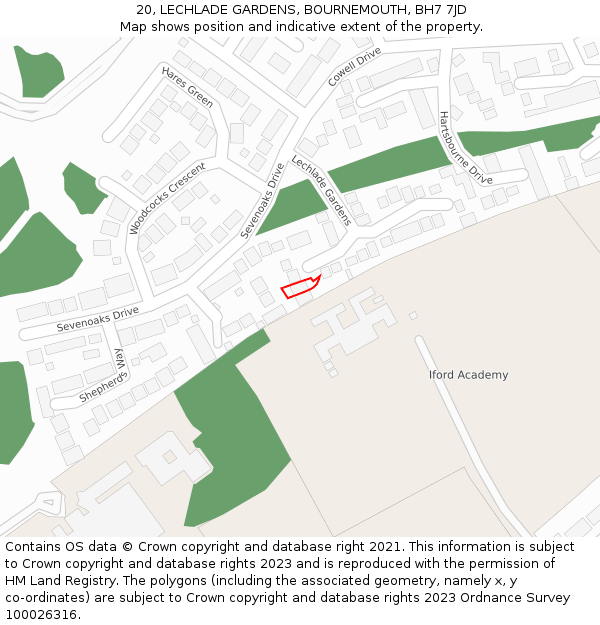 20, LECHLADE GARDENS, BOURNEMOUTH, BH7 7JD: Location map and indicative extent of plot