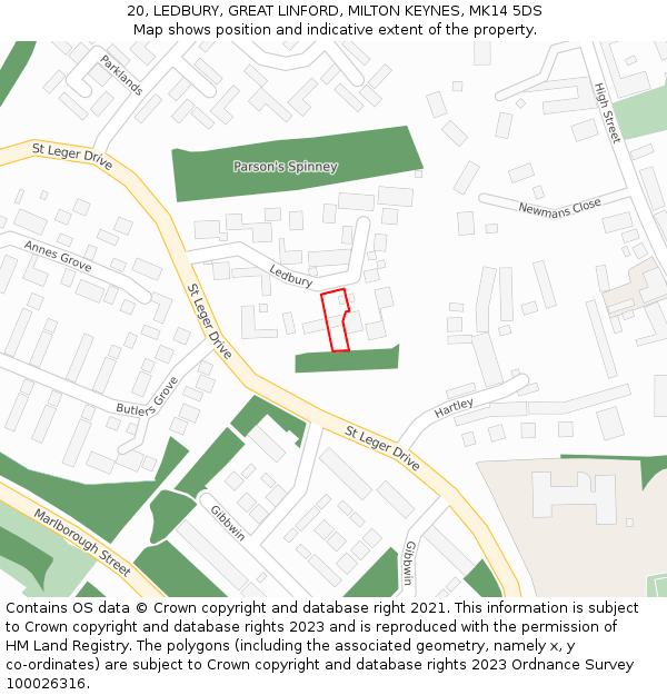 20, LEDBURY, GREAT LINFORD, MILTON KEYNES, MK14 5DS: Location map and indicative extent of plot