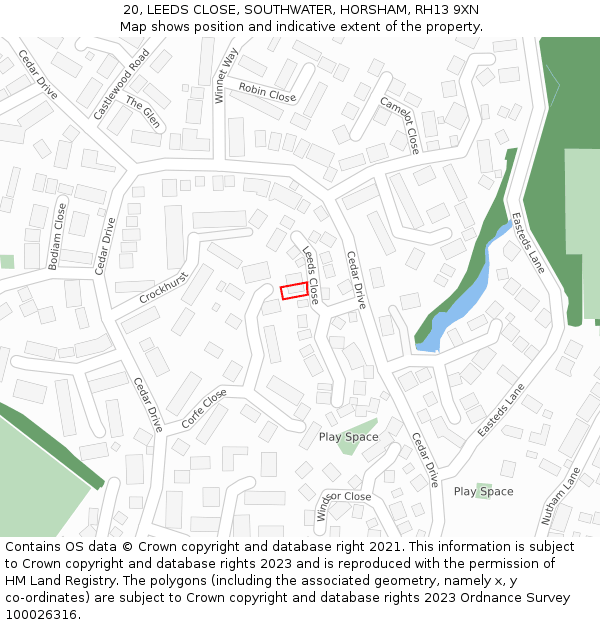 20, LEEDS CLOSE, SOUTHWATER, HORSHAM, RH13 9XN: Location map and indicative extent of plot