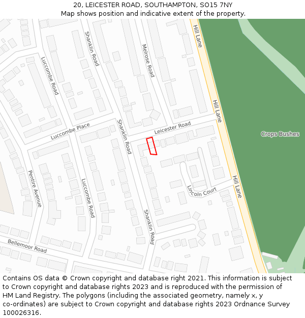 20, LEICESTER ROAD, SOUTHAMPTON, SO15 7NY: Location map and indicative extent of plot