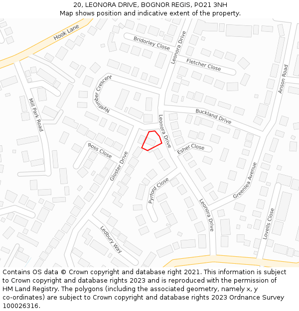 20, LEONORA DRIVE, BOGNOR REGIS, PO21 3NH: Location map and indicative extent of plot