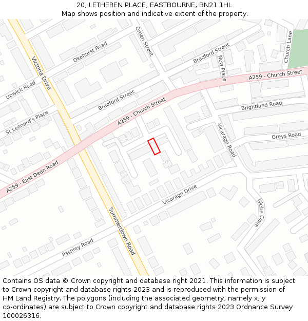 20, LETHEREN PLACE, EASTBOURNE, BN21 1HL: Location map and indicative extent of plot