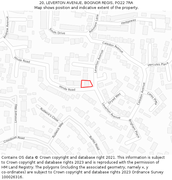 20, LEVERTON AVENUE, BOGNOR REGIS, PO22 7RA: Location map and indicative extent of plot