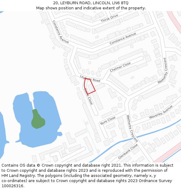 20, LEYBURN ROAD, LINCOLN, LN6 8TQ: Location map and indicative extent of plot