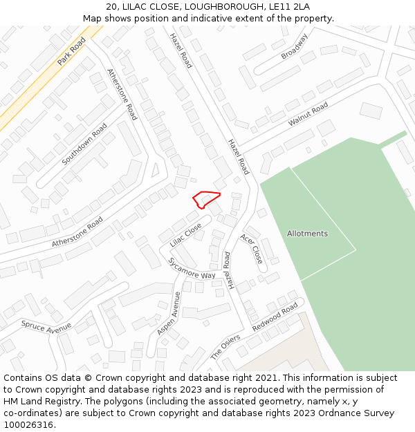 20, LILAC CLOSE, LOUGHBOROUGH, LE11 2LA: Location map and indicative extent of plot