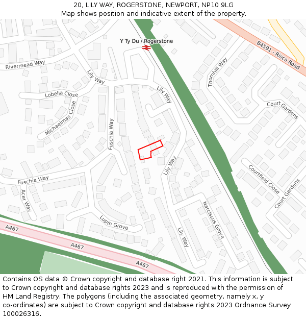 20, LILY WAY, ROGERSTONE, NEWPORT, NP10 9LG: Location map and indicative extent of plot
