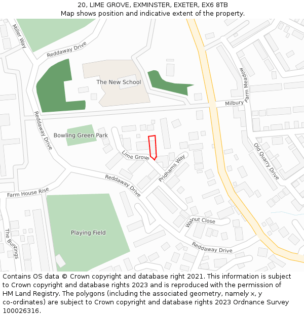 20, LIME GROVE, EXMINSTER, EXETER, EX6 8TB: Location map and indicative extent of plot