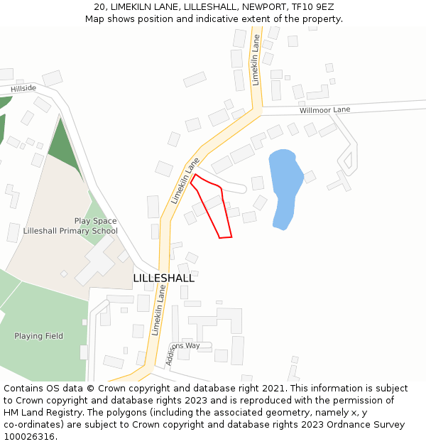 20, LIMEKILN LANE, LILLESHALL, NEWPORT, TF10 9EZ: Location map and indicative extent of plot