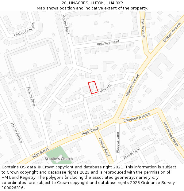 20, LINACRES, LUTON, LU4 9XP: Location map and indicative extent of plot