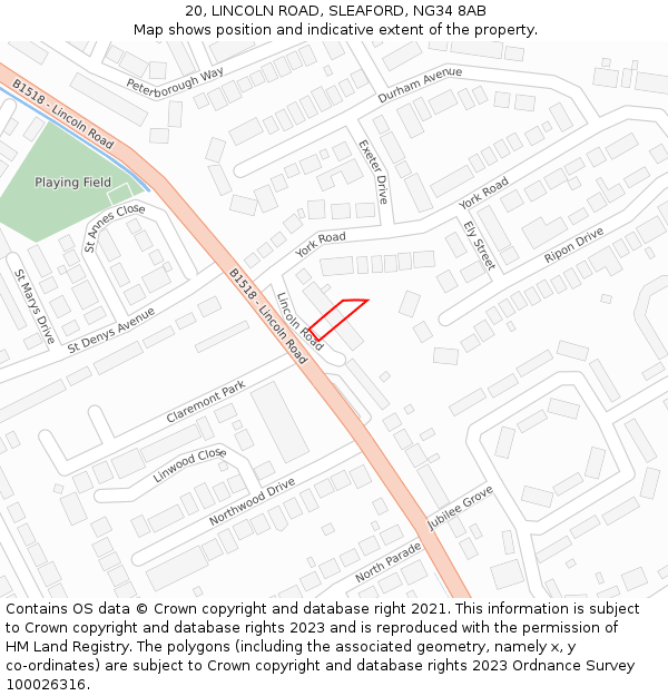 20, LINCOLN ROAD, SLEAFORD, NG34 8AB: Location map and indicative extent of plot