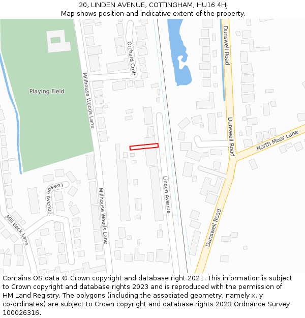 20, LINDEN AVENUE, COTTINGHAM, HU16 4HJ: Location map and indicative extent of plot