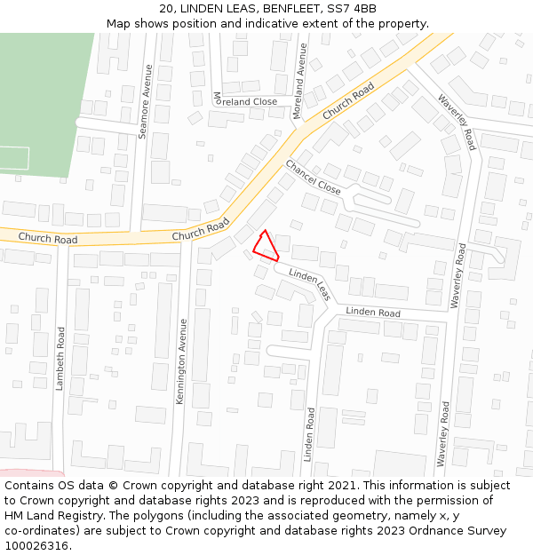 20, LINDEN LEAS, BENFLEET, SS7 4BB: Location map and indicative extent of plot