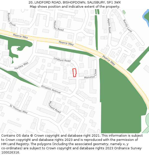 20, LINDFORD ROAD, BISHOPDOWN, SALISBURY, SP1 3WX: Location map and indicative extent of plot