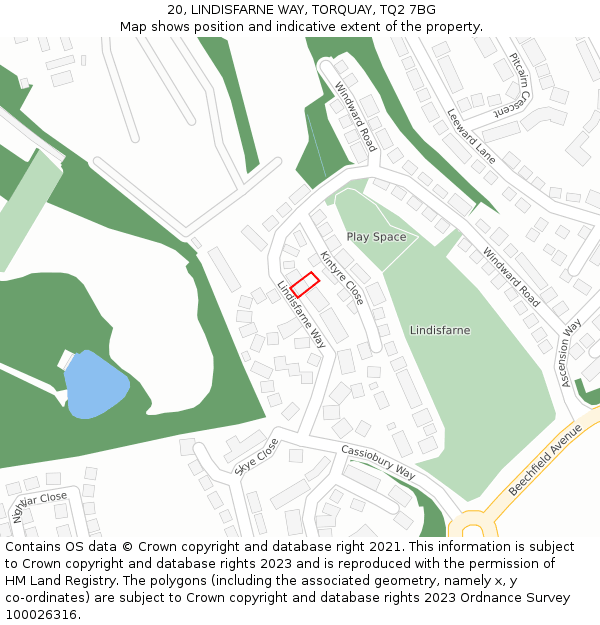 20, LINDISFARNE WAY, TORQUAY, TQ2 7BG: Location map and indicative extent of plot