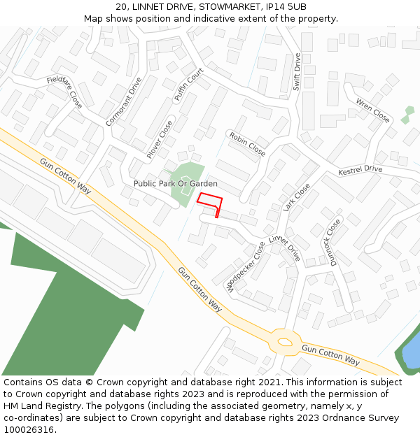 20, LINNET DRIVE, STOWMARKET, IP14 5UB: Location map and indicative extent of plot