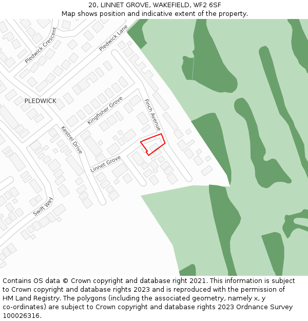 20, LINNET GROVE, WAKEFIELD, WF2 6SF: Location map and indicative extent of plot