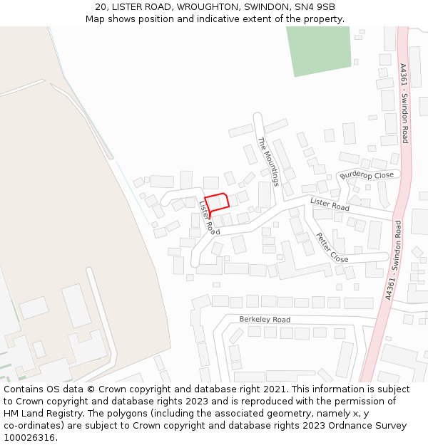 20, LISTER ROAD, WROUGHTON, SWINDON, SN4 9SB: Location map and indicative extent of plot