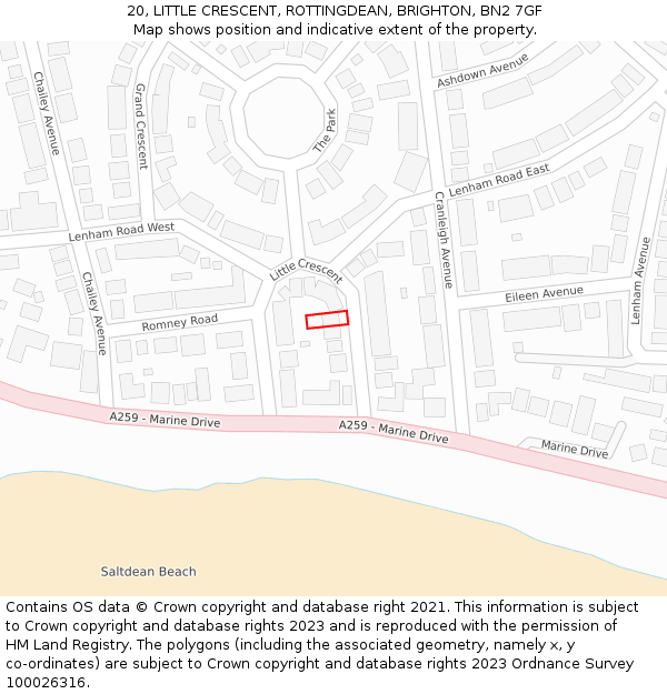 20, LITTLE CRESCENT, ROTTINGDEAN, BRIGHTON, BN2 7GF: Location map and indicative extent of plot