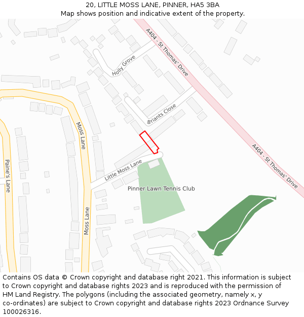 20, LITTLE MOSS LANE, PINNER, HA5 3BA: Location map and indicative extent of plot