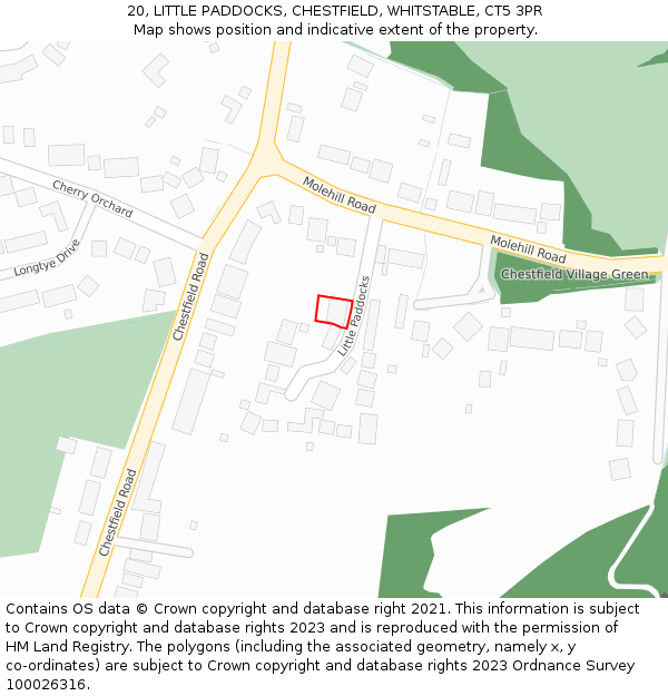 20, LITTLE PADDOCKS, CHESTFIELD, WHITSTABLE, CT5 3PR: Location map and indicative extent of plot