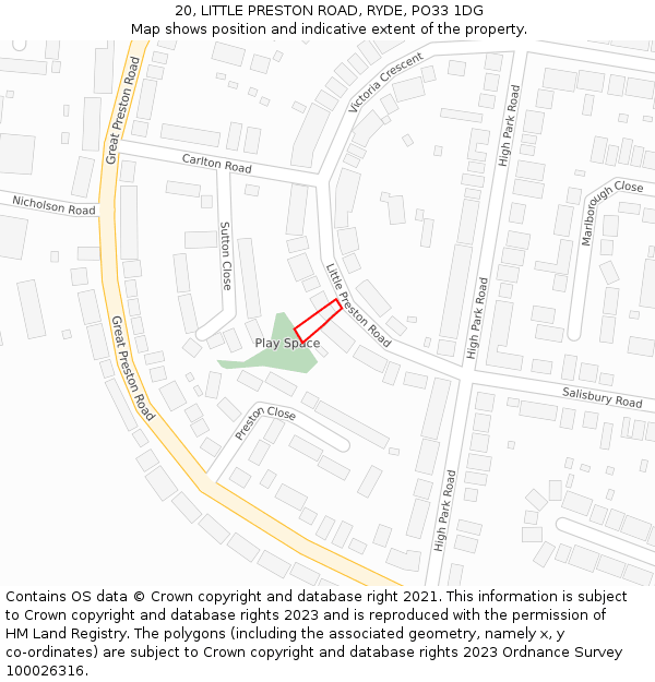 20, LITTLE PRESTON ROAD, RYDE, PO33 1DG: Location map and indicative extent of plot