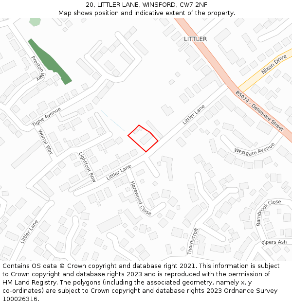 20, LITTLER LANE, WINSFORD, CW7 2NF: Location map and indicative extent of plot