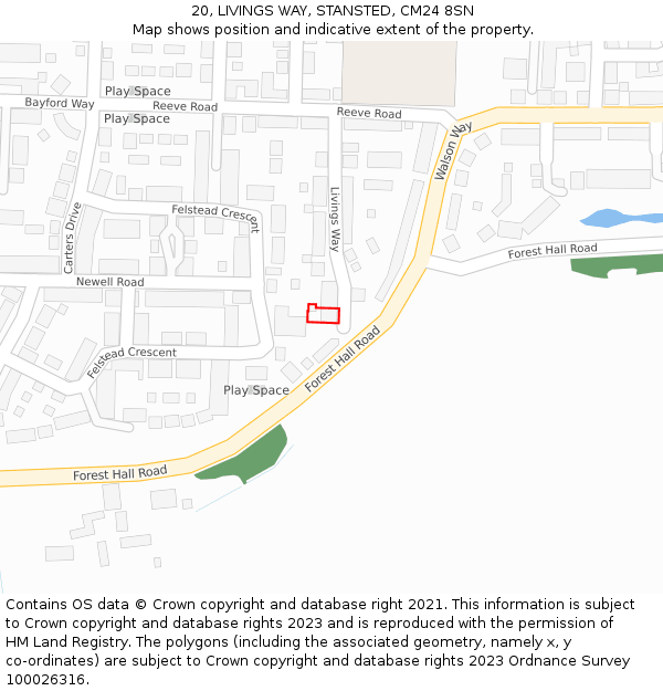 20, LIVINGS WAY, STANSTED, CM24 8SN: Location map and indicative extent of plot