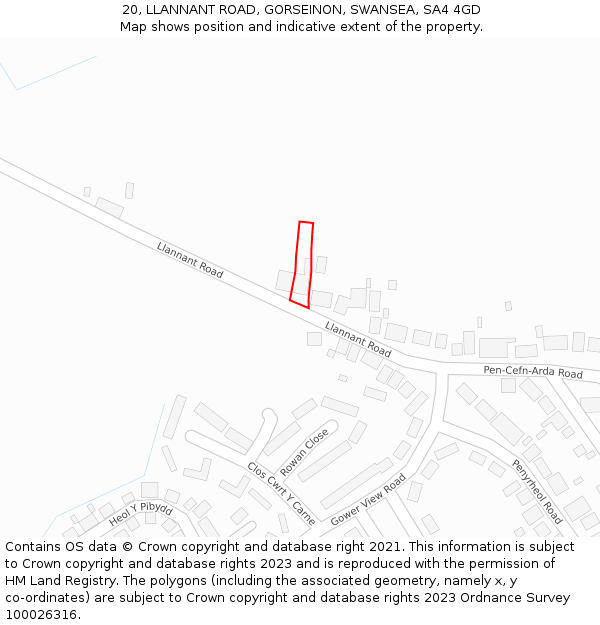 20, LLANNANT ROAD, GORSEINON, SWANSEA, SA4 4GD: Location map and indicative extent of plot