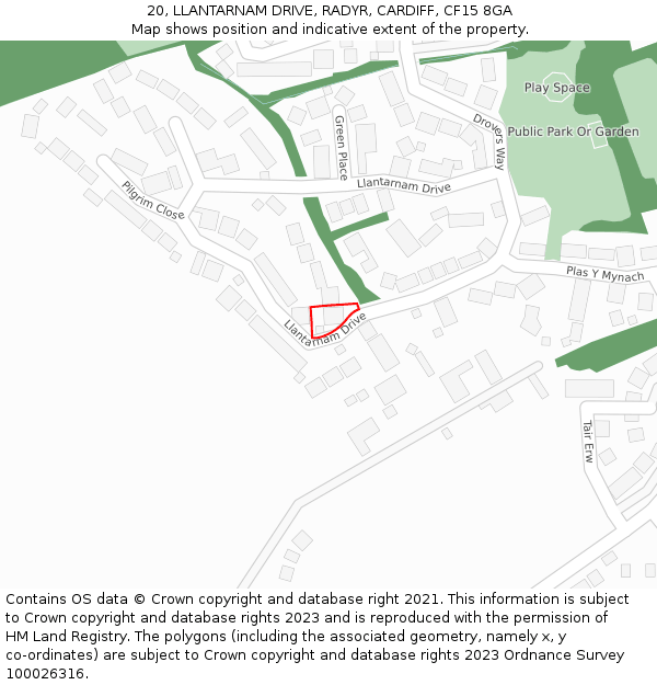 20, LLANTARNAM DRIVE, RADYR, CARDIFF, CF15 8GA: Location map and indicative extent of plot