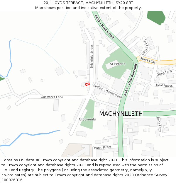 20, LLOYDS TERRACE, MACHYNLLETH, SY20 8BT: Location map and indicative extent of plot
