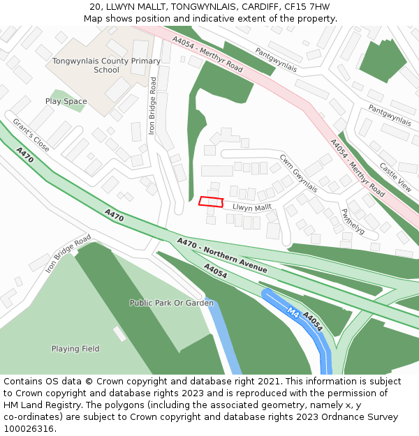 20, LLWYN MALLT, TONGWYNLAIS, CARDIFF, CF15 7HW: Location map and indicative extent of plot