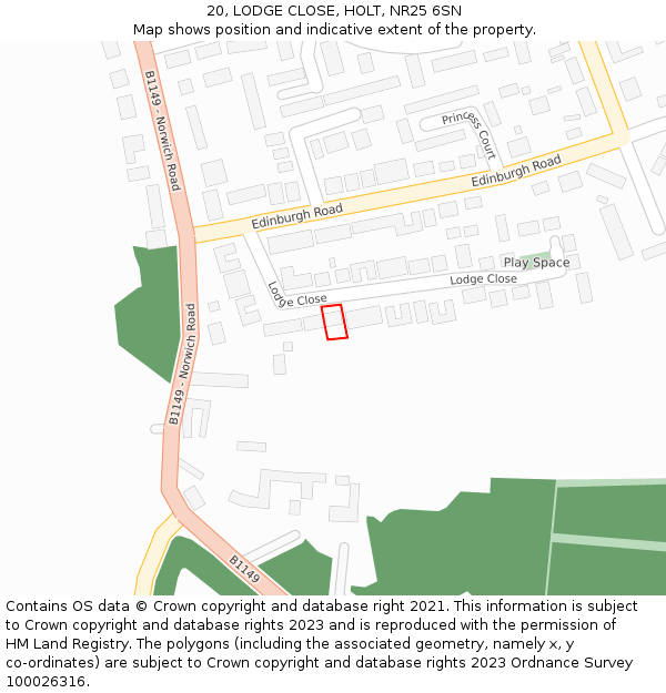 20, LODGE CLOSE, HOLT, NR25 6SN: Location map and indicative extent of plot