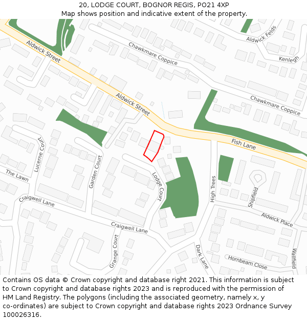 20, LODGE COURT, BOGNOR REGIS, PO21 4XP: Location map and indicative extent of plot