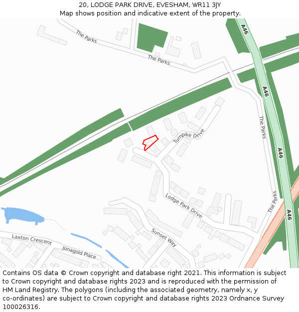20, LODGE PARK DRIVE, EVESHAM, WR11 3JY: Location map and indicative extent of plot