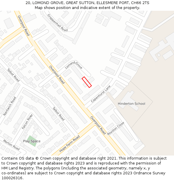 20, LOMOND GROVE, GREAT SUTTON, ELLESMERE PORT, CH66 2TS: Location map and indicative extent of plot