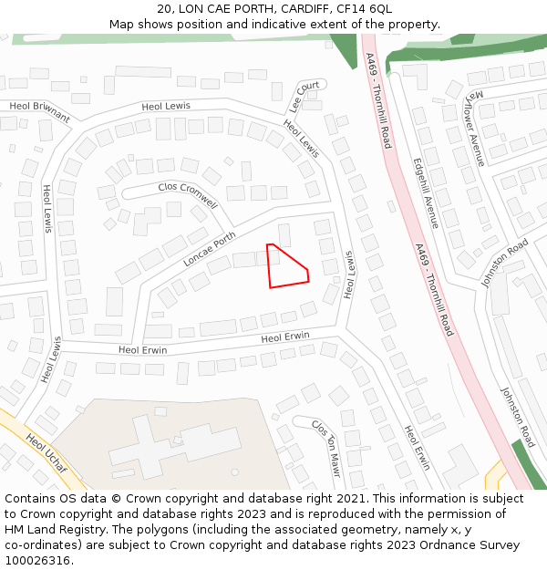 20, LON CAE PORTH, CARDIFF, CF14 6QL: Location map and indicative extent of plot