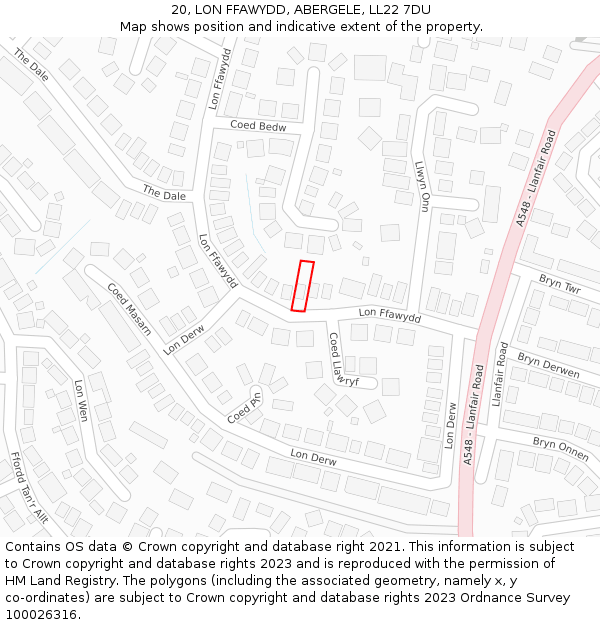 20, LON FFAWYDD, ABERGELE, LL22 7DU: Location map and indicative extent of plot