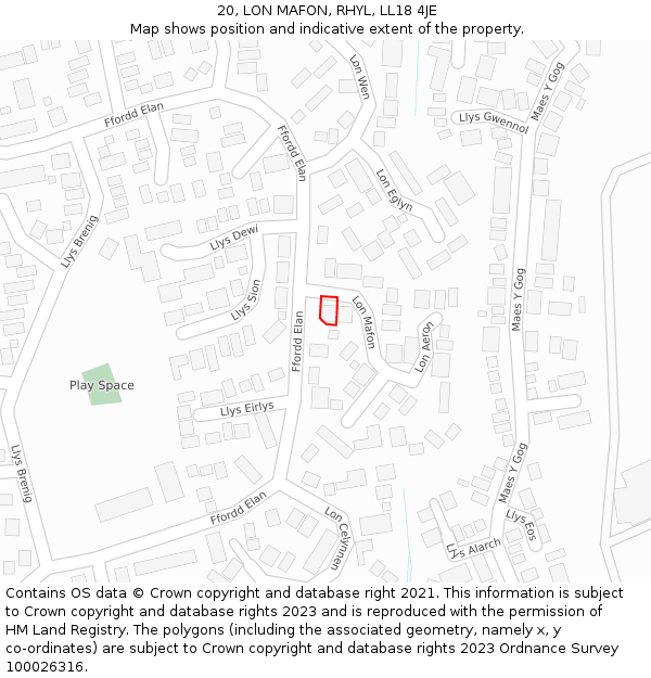 20, LON MAFON, RHYL, LL18 4JE: Location map and indicative extent of plot