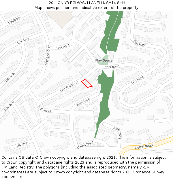 20, LON YR EGLWYS, LLANELLI, SA14 8HH: Location map and indicative extent of plot