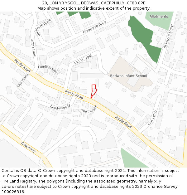 20, LON YR YSGOL, BEDWAS, CAERPHILLY, CF83 8PE: Location map and indicative extent of plot