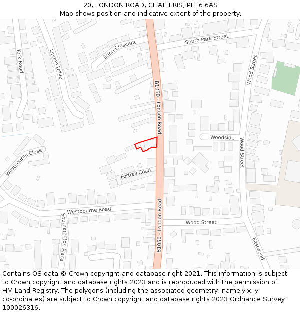 20, LONDON ROAD, CHATTERIS, PE16 6AS: Location map and indicative extent of plot