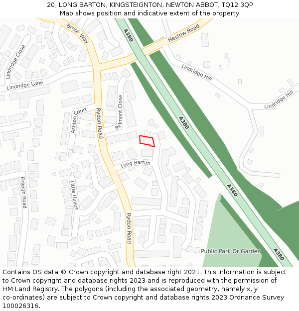 20, LONG BARTON, KINGSTEIGNTON, NEWTON ABBOT, TQ12 3QP: Location map and indicative extent of plot