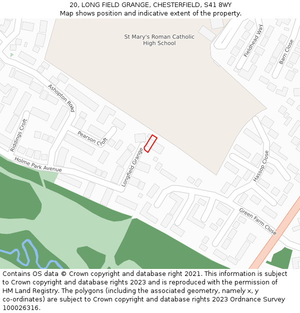 20, LONG FIELD GRANGE, CHESTERFIELD, S41 8WY: Location map and indicative extent of plot