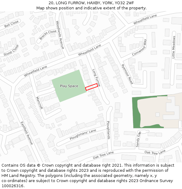 20, LONG FURROW, HAXBY, YORK, YO32 2WF: Location map and indicative extent of plot